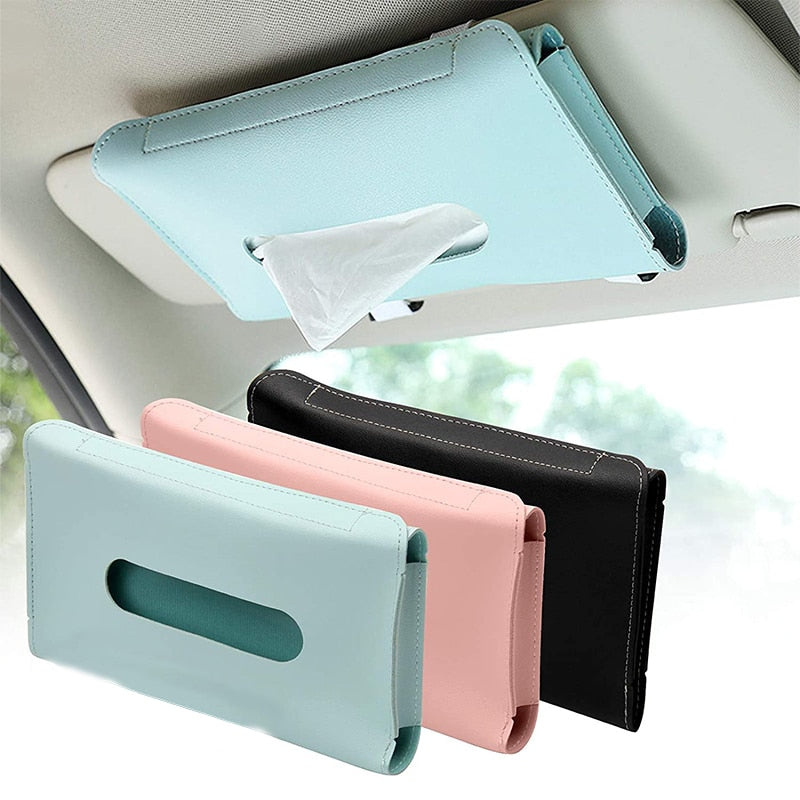 Car Tissue Box Leather Sun Visor Tissue Holder Auto Interior