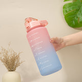 2L Large Capacity Water Bottle With Straw With Time Marker  Frosted Cup Girls Large Portable Travel Bottles Sports Fitness Cup