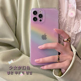 Colorful Pink Rainbow Transparent Phone Case For iPhone 13 Pro Max 12 Mini 11 X XS XR 7 8 Plus SE Fashion Soft Shockproof Cover