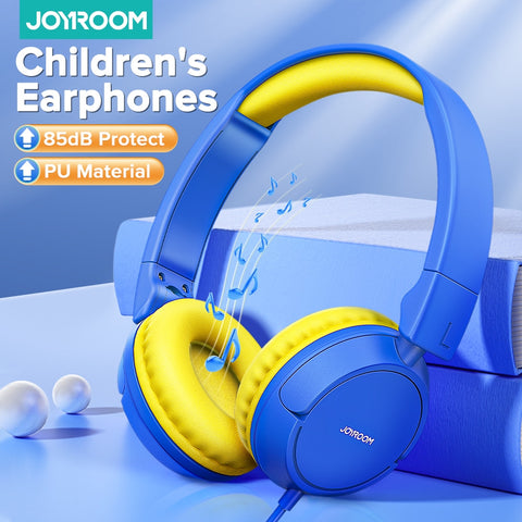 Kids Wired Headphones With Mic Comfortable Joyroom Stereo 85dB Volume Limited Adjustable Headband Cute Child Headsets For Study