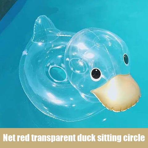 Children Inflatable Swimming Ring Cartoon Transparent Duck Swim Ring Water Floating Seat Circle Pool Safety Aid for 0-4 Years
