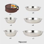 18Pcs/Set Portable Stainless Steel Outdoor Camping Tableware Barbecue Picnic Plate Bowl Dinnerware