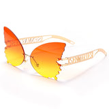 Butterfly Rimless Sunglasses Women Luxury Designer Brand Oversized Steampunk Sunglasses Vintage Eyewear UV400