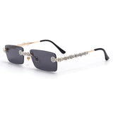Rimless Diamond Sunglasses Women 2020 Rectangle Steampunk Sun Glasses Crystal Vintage Rhinestone Glasses Eyewear UV400 Oculos