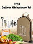 Outdoor Picnic Campping Cookware Set 8PCS Fork Knife Utensil Scissors Spoon Set 201 Stainless Steel Picnic Tableware Flatware#20