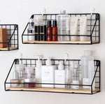 Wooden & Iron Wall Shelf Organizer Holder Kitchen Supplies Hanging Storage Cabinet Organizer for Home/ Bathroom/ Household Items