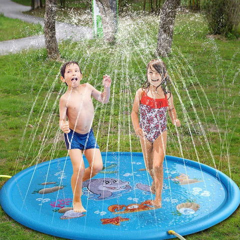 100cm Summer Kids Inflatable Round Water Splash Play Pool Playing Sprinkler Mat Yard Outdoor Fun Multicolour PVC Material