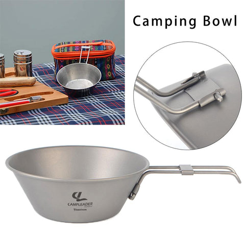 With Handle Portable Ultralight Titanium Pan Outdoor Camping Titanium Bowl Set Folding Handle Cookware Backpacking Soup Bowl