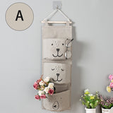 3 Pockets Cute Wall Mounted Storage Bag Closet Organizer Clothes Hanging Storage Bag Children Room Pouch Home Decor