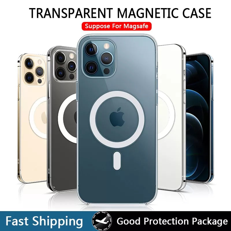 Original Clear For Magsafe Magnetic Wireless Charging Animation Case For  iPhone 15 14 13 12 11 Plus Mini Pro Max X XS XR 8 Cover 