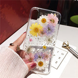 Dried Flower Silver foil Clear Phone Cases For iPhone 13 12 11 Pro Max XS Max XR X 6S 7 8 Plus SE Soft Silicone Cover