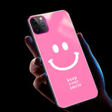 Luminous Call Light Phone Case For Apple iPhone 12 11 X XR Pro Max 7 8 Sound Acoustic Control Tempered Glass Cover Smile Face