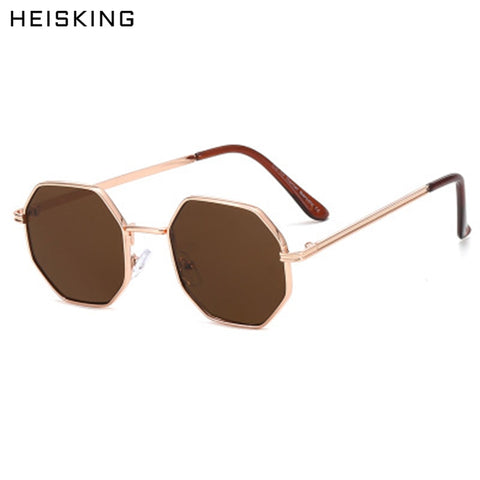 HEISKING women vintage sunglasses men metal brown 2020 male octagonal sun glasses for ladies polygon uv400 Lentes de sol Mujer