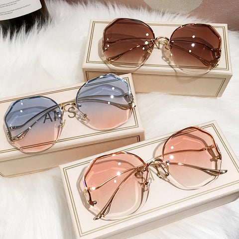 MS 2020 New Women Sunglasses Rimless UV400 Brand Designer High Quality Gradient Sun Glasses Female oculos With Box