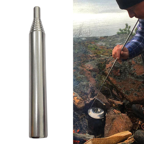 1pc Stainless Steel Outdoor Blowing Torch Adjustable Camping Hiking Pocket Bellows Collapsible Campfire Blowing Fire Stick