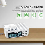 48W Multi USB Fast Charger QC3.0 Wireless Charger Lcd With Clock Charging Station