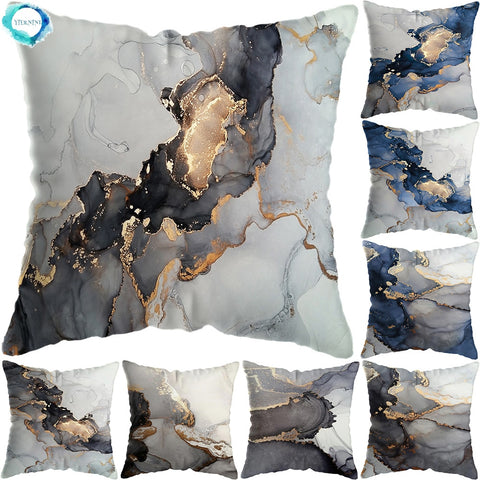 Modern Abstract Gold Foil Lines Printing Bay Decor Pillow Abstract Marble Cushion Cover Home Hotel Sofa Bed Cushion Cover