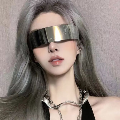 Future Warrior Rimless Sunglasses One Piece Lens Wrap Around Cyber Punk Futuristic Men Women Hip Hop Party Sun Glasses 2023